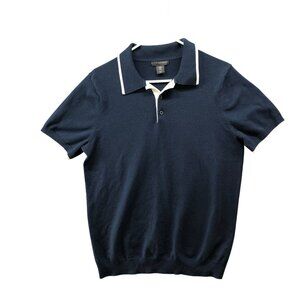Marconi Tipped Polo Sweater Mens M Navy Blue White Short Sleeve Knit